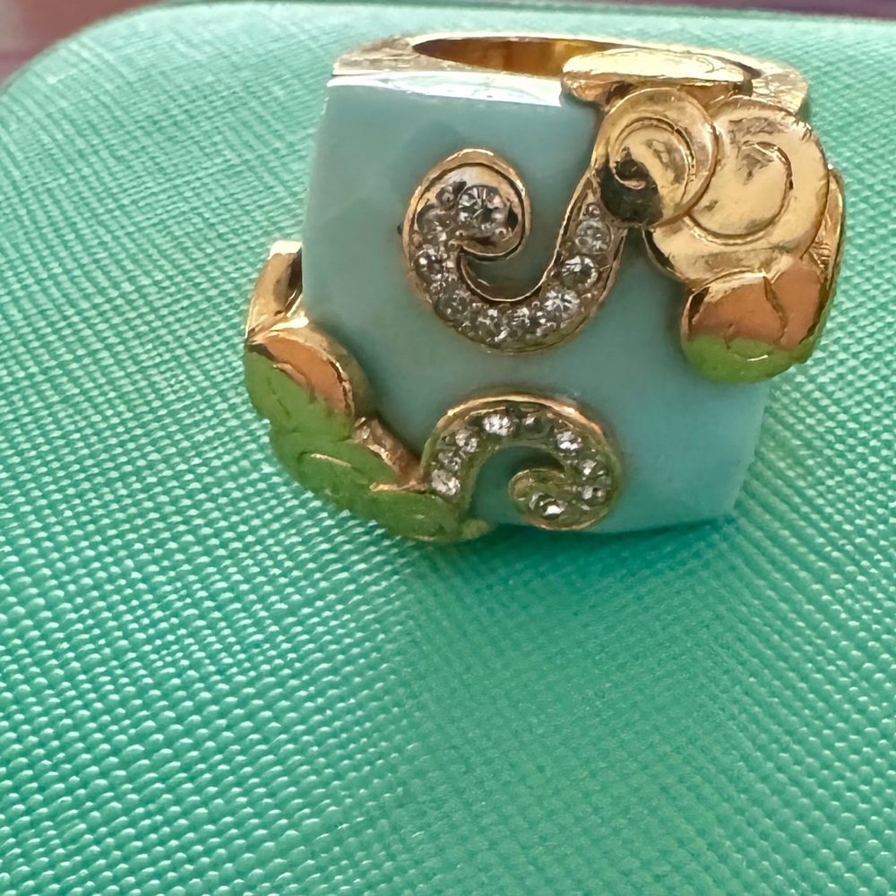 Gold And Turquoise Blue Statement Ring - image 1